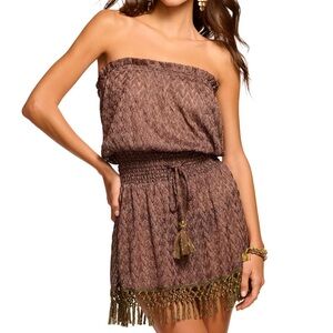 Ramy Brook Textured Brown Strapless Mini Dress